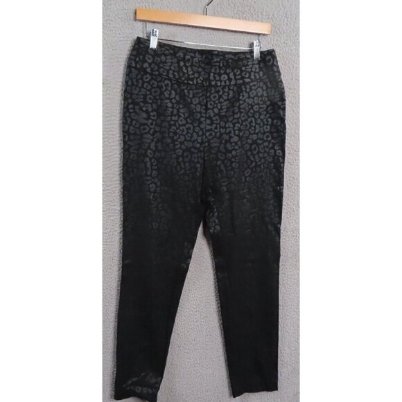 Soft Surroundings Pull On Pants Medium Black Gray Leopard Print Stretch Rayon - Picture 1 of 9